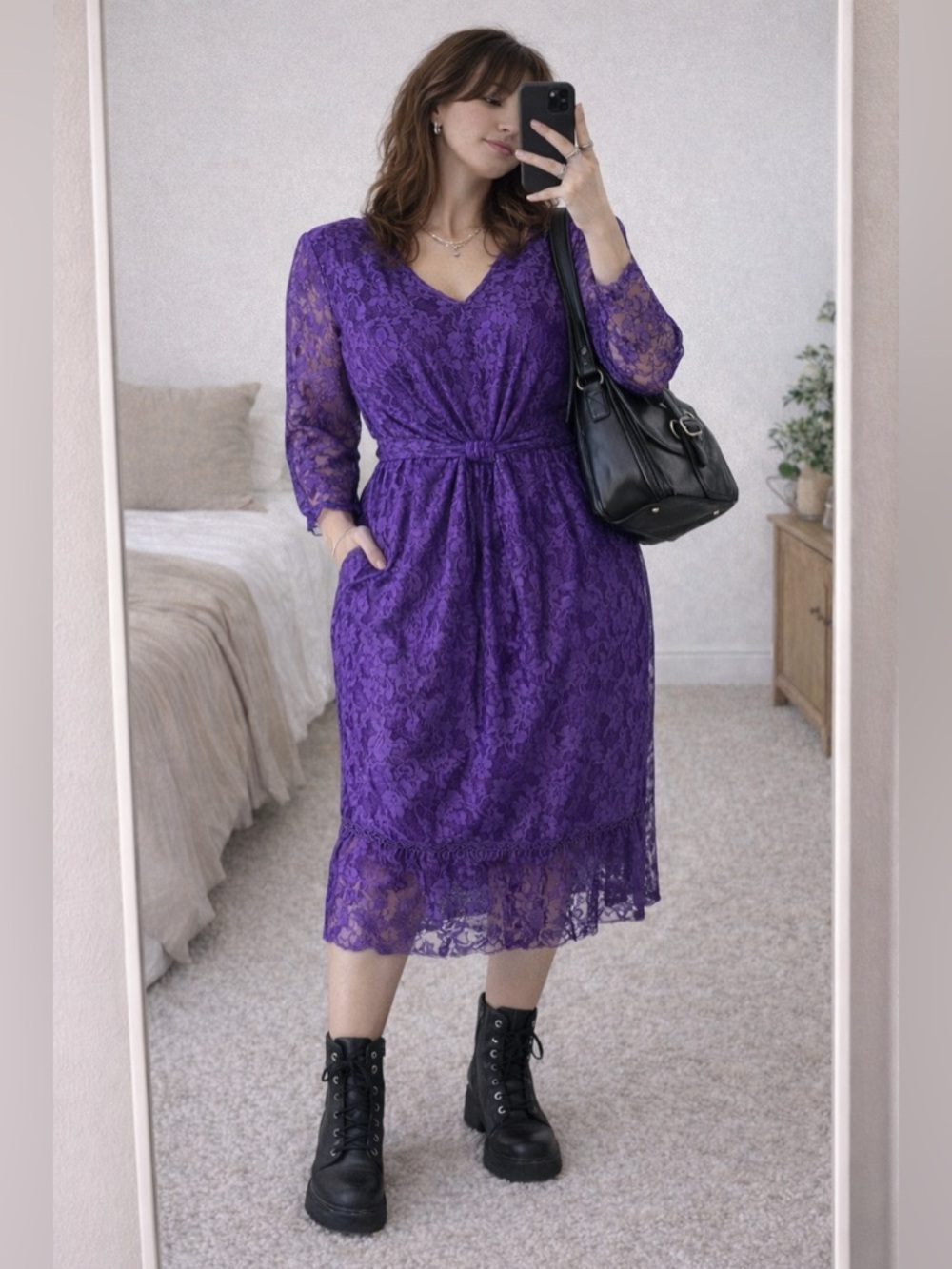Vintage Purple Lace Dress 18W Plus Size Romantic Goth Made USA